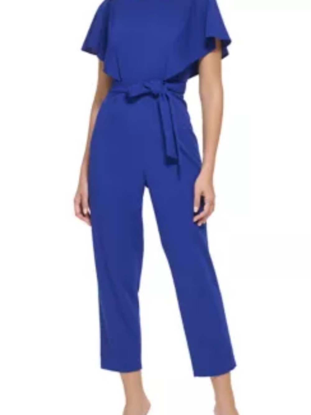 DKNYC Cobalt Blue Flutter-Sleeve Belted Jumpsuit